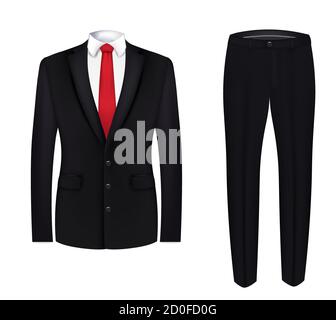 Red tie, white shirt and black suit. close up. vector Stock Vector
