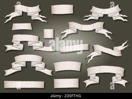 Vector set of hand drawn tattered banners. In light colors. Stock Vector