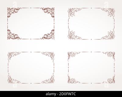 Vector set of hand drawn rectangular ornamental frame. Stock Vector