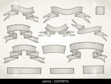 Vector set of old tattered banners with texture. In light colors. Stock Vector