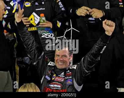 Michael Waltrip celebrates winning the NASCAR Pepsi 400, at Daytona ...