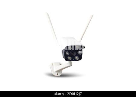 Waterproof outdoors wireless CCTV camera isolated on white background. Stock Photo