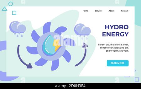 Hydro energy water wheel campaign for web website home homepage landing page template banner with flat style Stock Vector