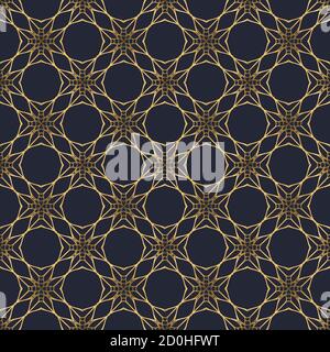 Swirl pattern. Seamless gold and navy blue ornament. 3D effect Stock Vector
