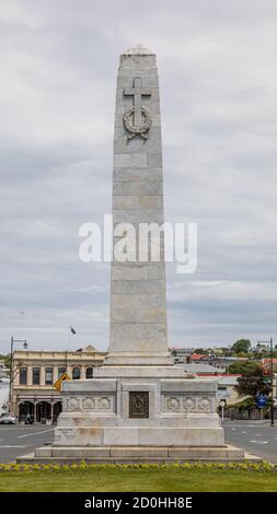 The World War Memorial in Thames Street in Oamaru, Otago, New Zealand Stock Photo