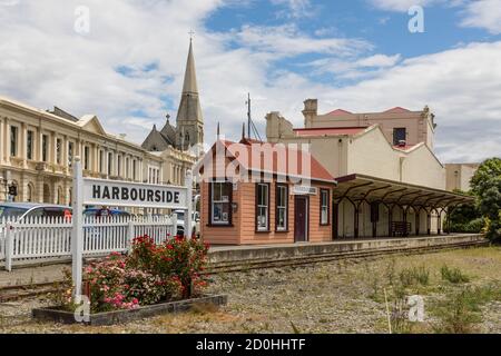 The Harbourside Railway Station at Itchen Street, still used by the Oamaru Steam and Rail Restoration Society for their vintage steam locomotives Stock Photo