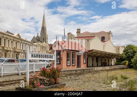 The Harbourside Railway Station at Itchen Street, still used by the Oamaru Steam and Rail Restoration Society for their vintage steam locomotives Stock Photo
