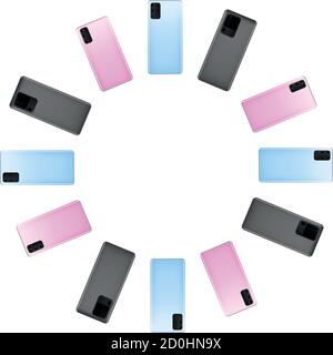 Pink, soft rose, sky blue, gray color mobile phone icon isolated on white Stock Vector