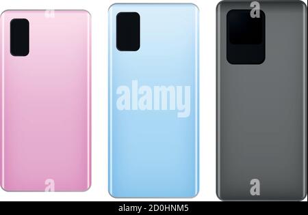 Pink, soft rose, sky blue, gray color mobile phone icon isolated on white Stock Vector