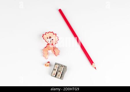 Concept art- Peeling pencil sharpener on white background Stock Photo