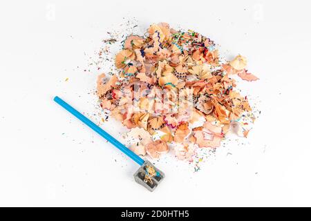 Concept art- Peeling pencil sharpener on white background Stock Photo