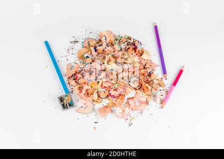 Concept art- Peeling pencil sharpener on white background Stock Photo