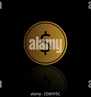 Gold dollar coin isolated icon, logo Stock Vector