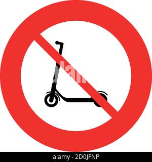 not allow, stop, red warning, prohibition, ban electric scooter sign icon Stock Vector