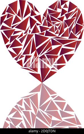Mosiac heart shape small triangle, red broken heart Stock Vector