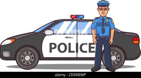 police car side view cartoon design vector flat illustration Stock ...