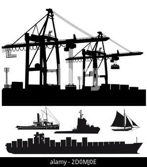 Port terminal with ships Vektor illustration Stock Vector