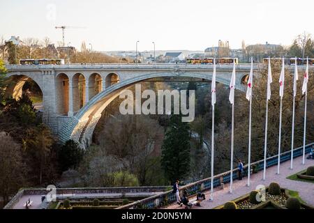 Adolphe Bridge in Luxembourg during Spring. Stock Photo