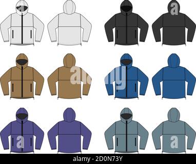 windproof hooded jacket ( parka) vector illustration set Stock Vector