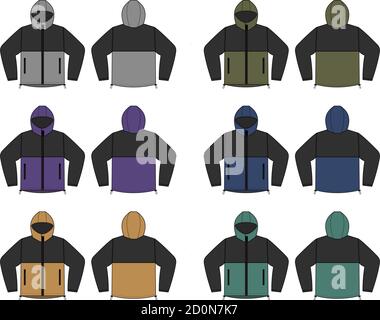 windproof hooded jacket ( parka) vector illustration set Stock Vector