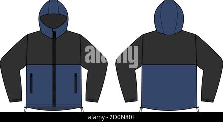 windproof hooded jacket ( parka) vector illustration / black & blue Stock Vector