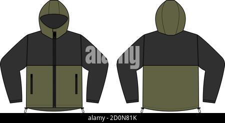 windproof hooded jacket ( parka) vector illustration / black & kahki Stock Vector