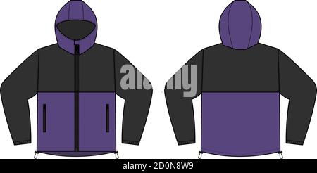 windproof hooded jacket ( parka) vector illustration / black & purple Stock Vector
