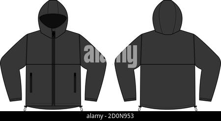 windproof hooded jacket ( parka) vector illustration / black Stock Vector