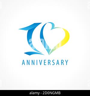 Anniversary 10 years hearts vector digit logo. Birthday greetings with framed tape heart shape. Holiday abstract numbers. Lovely card with celebrating Stock Vector