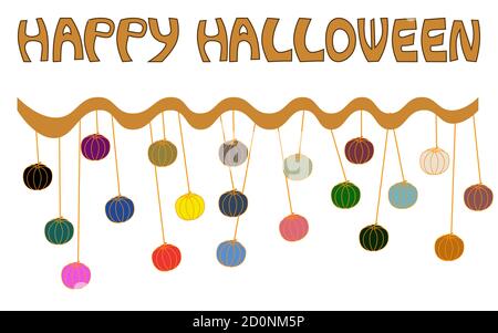Halloween vector garland and text on a white background for Halloween party design Stock Vector