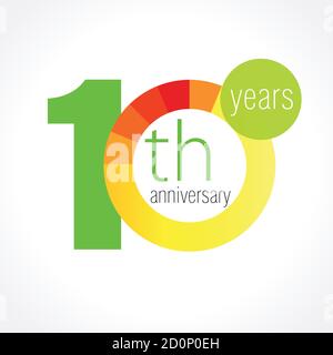 10 years old logotype. Abstract coloured 10 th abstract template medal. Greetings celebrates. Celebrating colgratulating isolated numbers, age symbol. Stock Vector