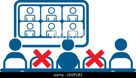 Office employees at hybrid meeting maintaining social distance during covid 19 disease pandemia Stock Vector