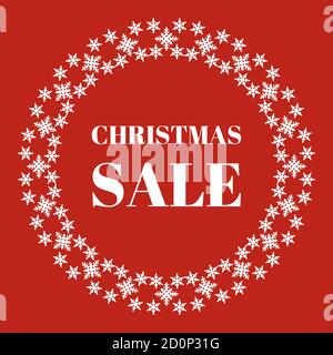 Red round Christmas background with snowflakes. Beautiful winter holiday background. Modern border with Christmas sale. Vector illustration EPS 10 Stock Vector
