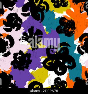 floral seamless pattern background, with paint strokes and splashes, brush strokes Stock Vector