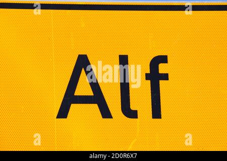 village sign of Alf Stock Photo