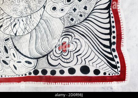detail of handpainted silk scarf - part of abstract ornament on silk cloth Stock Photo