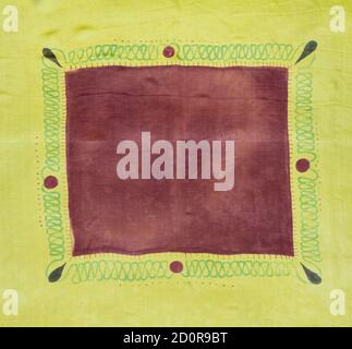 textile background - abstract hand painted yellow-brown silk scarf Stock Photo