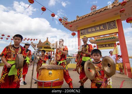 Georgetown, Penang/Malaysia - Feb 02 2020: Dragon dan drum performer at Hean Boo Thean temple. Stock Photo