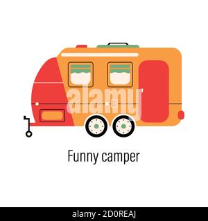 Colorful camper. Entertainment car. Mobile home for out-of-town recreation and outdoor recreation. Vector illustration on isolated background Stock Vector