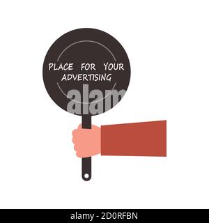 Frying pan icon on white isolated background. The hand holds the utensils. Icon. Vector illustration Stock Vector