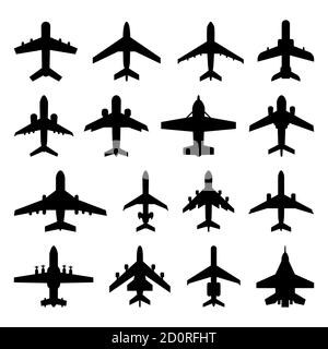 Collection of different aircraft silhouettes. vector illustration Stock ...