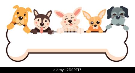 Cartoon dogs with a big bone. Vector illustration on a white isolated background Stock Vector
