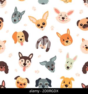 Pattern, dogs, cartoony, childish, funny. Vector seamless background Stock Vector