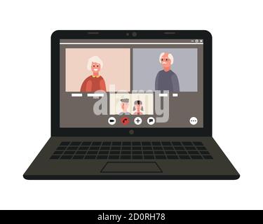 People are talking to each other on a computer screen. Through the Internet. Learning at home. Remotely. Conference video call, work at home Stock Vector
