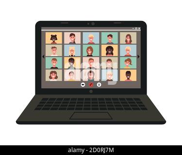 Online chat on a computer over the Internet. Remotely. Conference video call, work at home Stock Vector