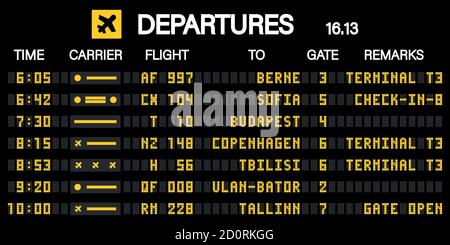 Airport scoreboard according to the mechanical schedule. Vector illustration Stock Vector