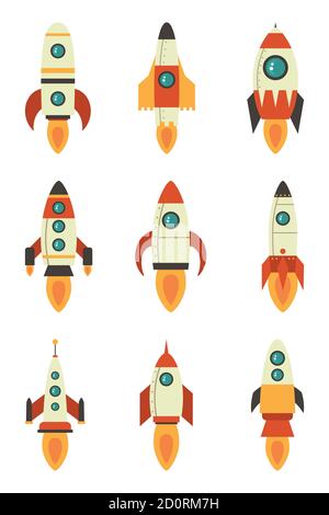 Set of rockets on a white isolated background. Vector illustration eps 10 Stock Vector