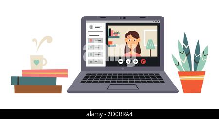 People are talking to each other on a computer screen. Through the Internet. Learning at home. Remotely. Conference video call, work at home Stock Vector