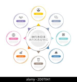 8 circle data timeline infographics template with thin line design. Vector illustration abstract background. Can be used for workflow layout, business Stock Vector