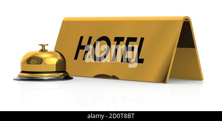 Golden bell with hotel sign, 3D rendering Stock Photo